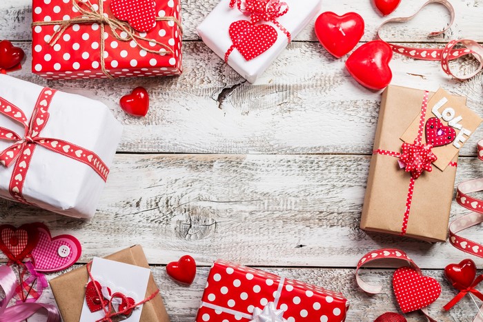 Valentine's Day Gifts with Hearts and Ribbons