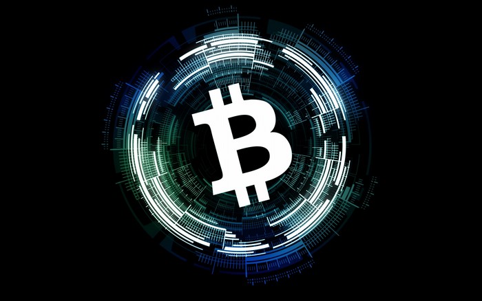 Bitcoin symbol on a digital background