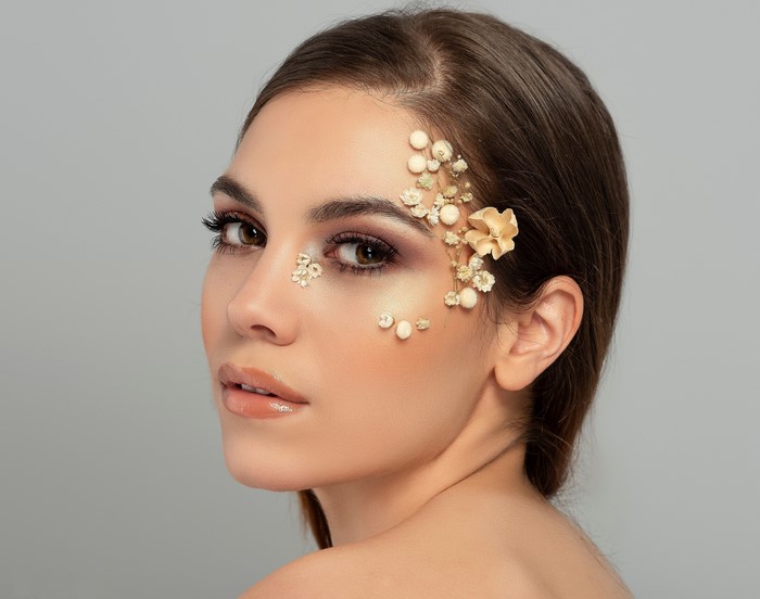 Model with floral makeup