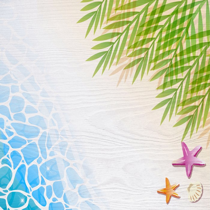 Summer Beach Scene with Palm Leaves and Starfish