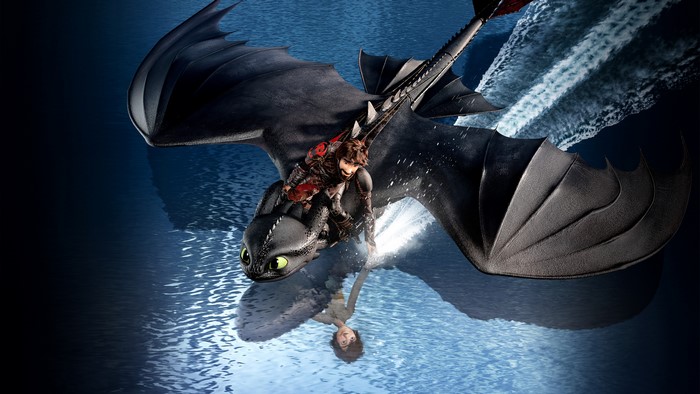 Hiccup and Toothless from How to Train Your Dragon flying
