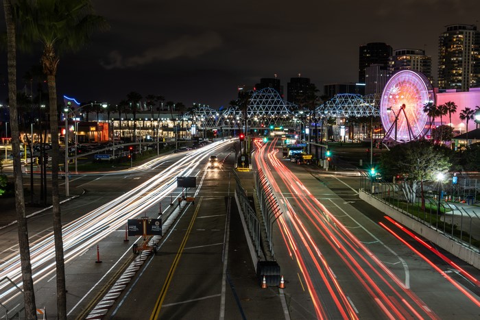 Night traffic in Long Beach, California