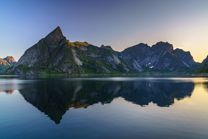 Mountains and Water Reflection in Norway