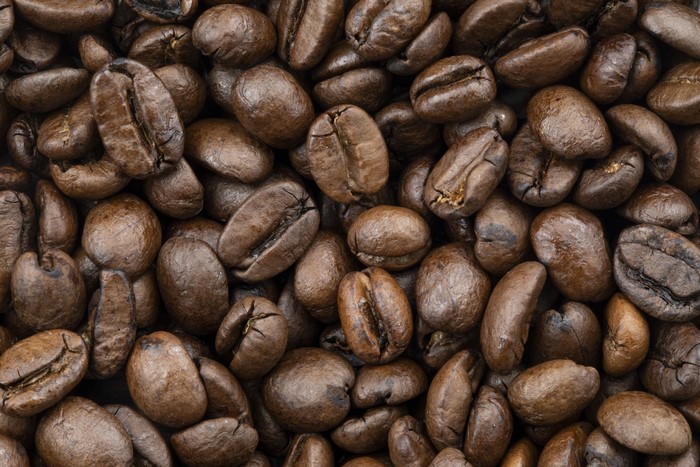 Close-up of many coffee beans