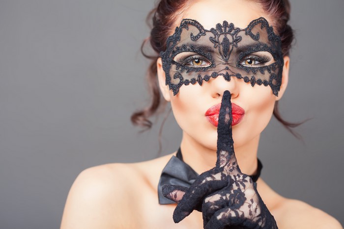 4K Model Wearing Black Lace Mask and Gloves