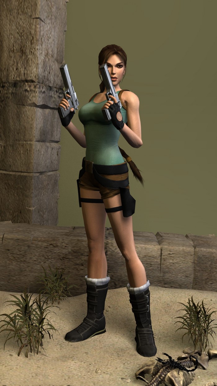 Lara Croft from Tomb Raider holding pistols