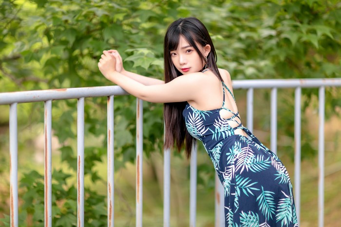 4K Asian Woman in Floral Dress Pose