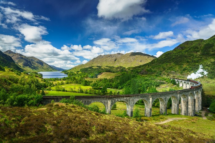 Steam train on Glenfinnan Viaduct, Scotland