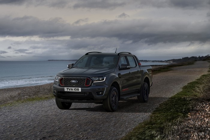 Ford Ranger Thunder pickup truck on a coastal road