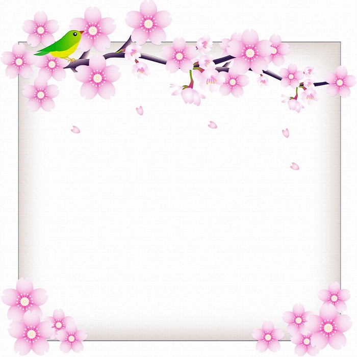 Cherry blossoms with a bird on a branch