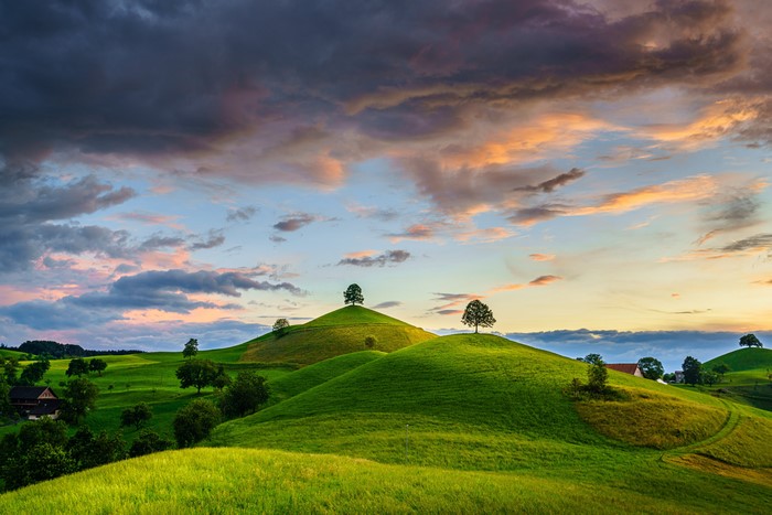 4K Hillside with Trees and Clouds in Canton of Zug, Switzerland