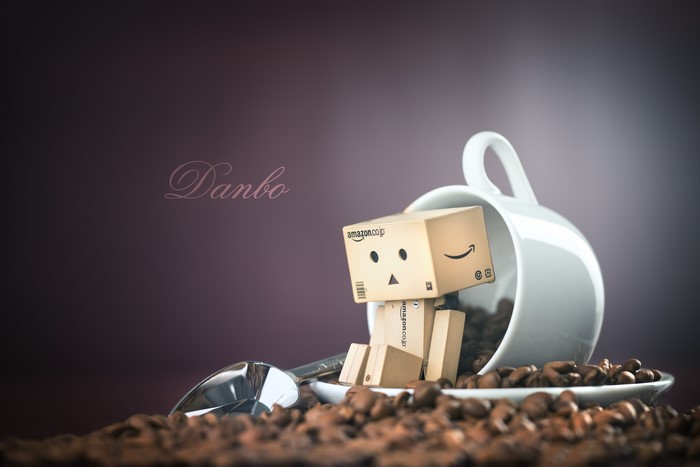 Danbo in a Coffee Cup with Coffee Beans