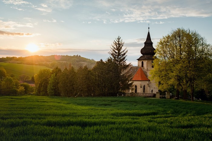 Church in the Czech Republic at sunset