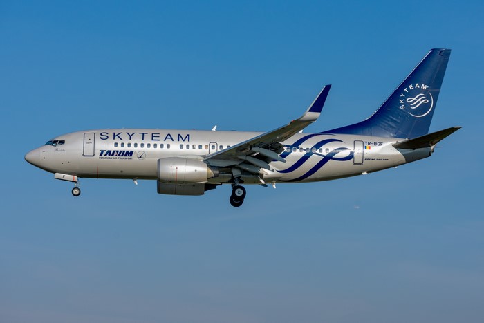 TAROM Boeing 737-700W airplane with SkyTeam livery