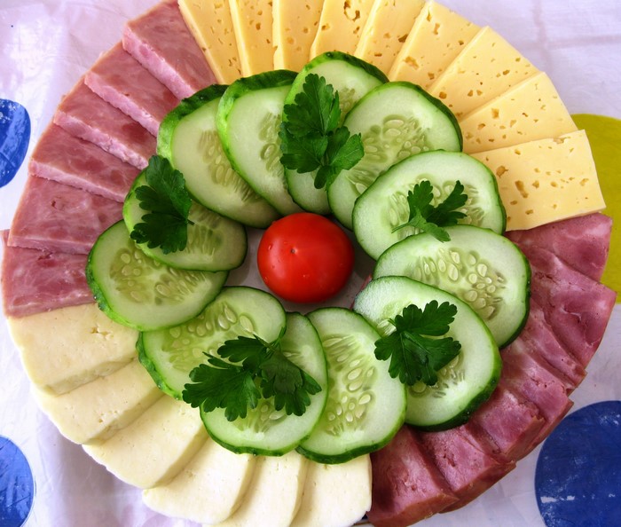 Cheese, Ham, Cucumber, and Tomato Platter