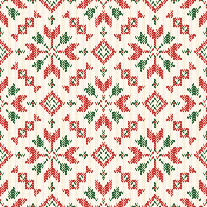 Christmas knitted pattern with snowflakes and diamonds