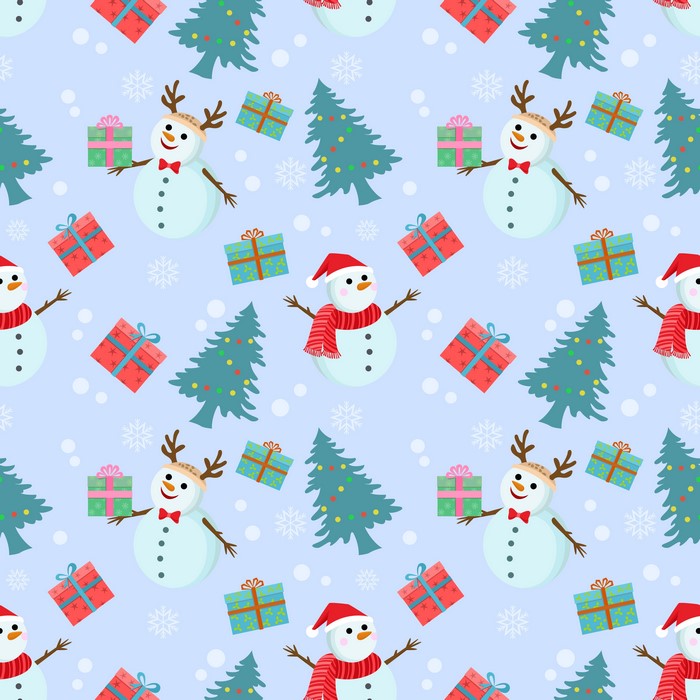 Christmas Snowmen and Trees Seamless Pattern