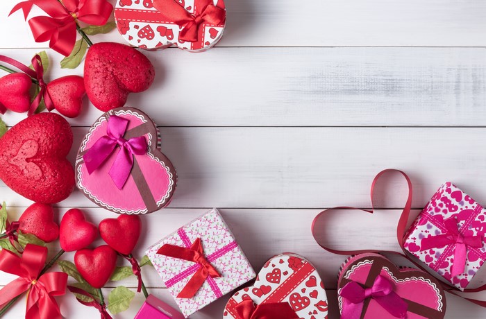 Valentine's Day Heart Gifts on Wood Planks Template
