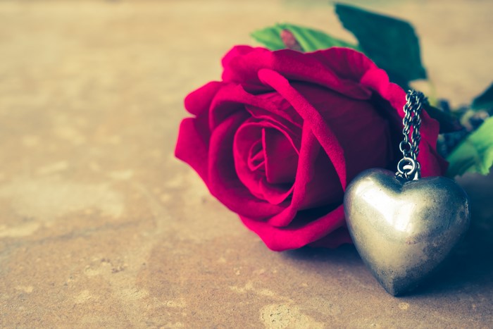 Red Rose with Heart Pendant
