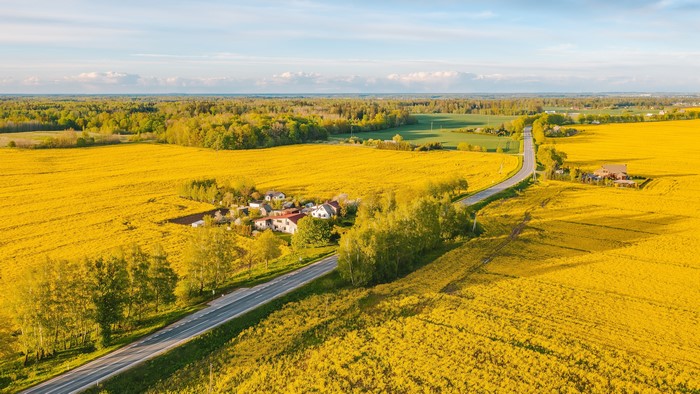 4K Lithuania Fields and Roads From Above