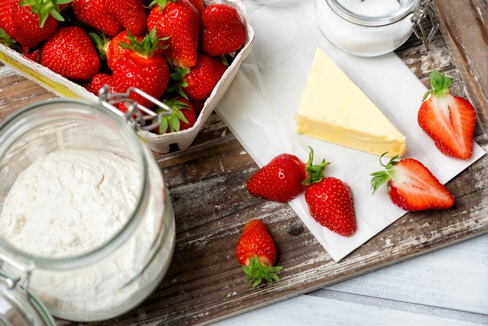 Strawberries, Flour, Butter, and Sugar