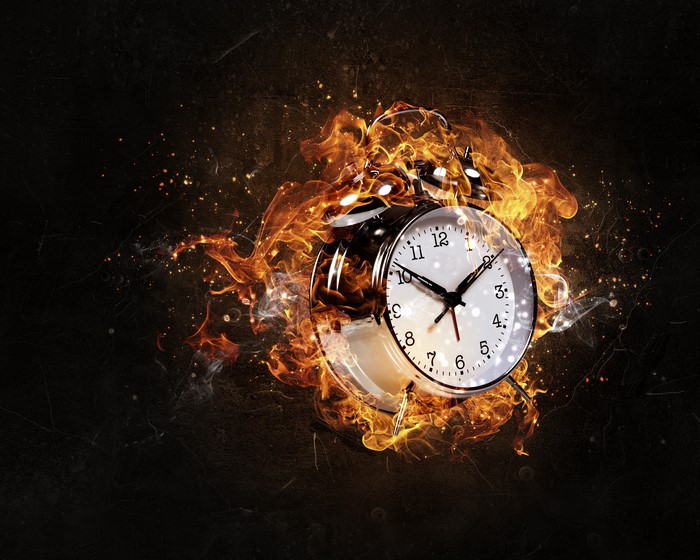 Alarm clock on fire