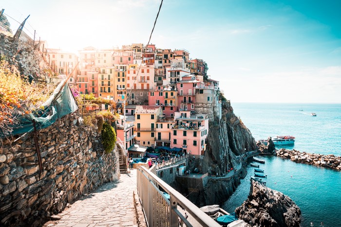 Colorful houses on a cliffside in Italy
