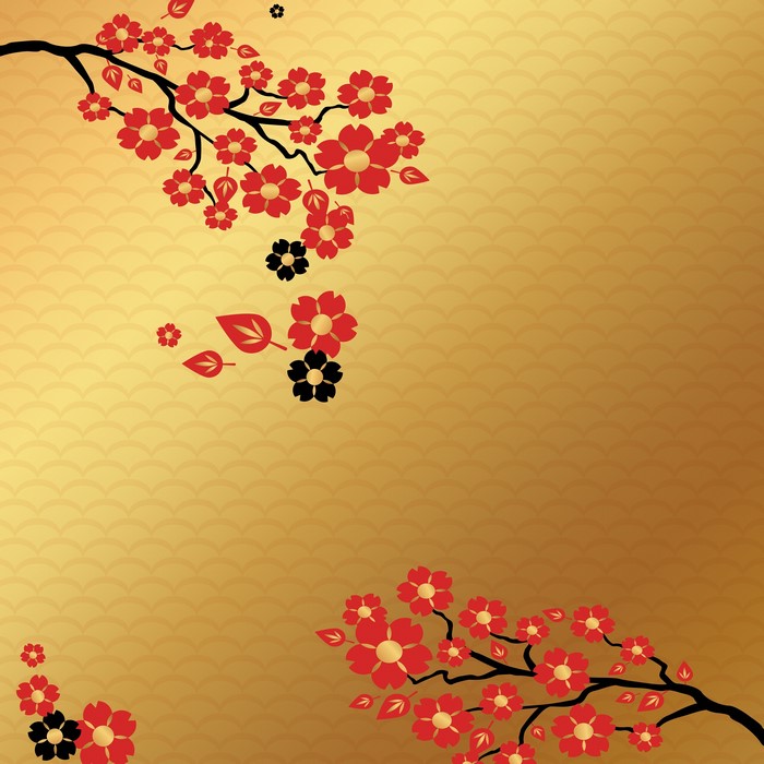 Cherry Blossoms on a Golden Background