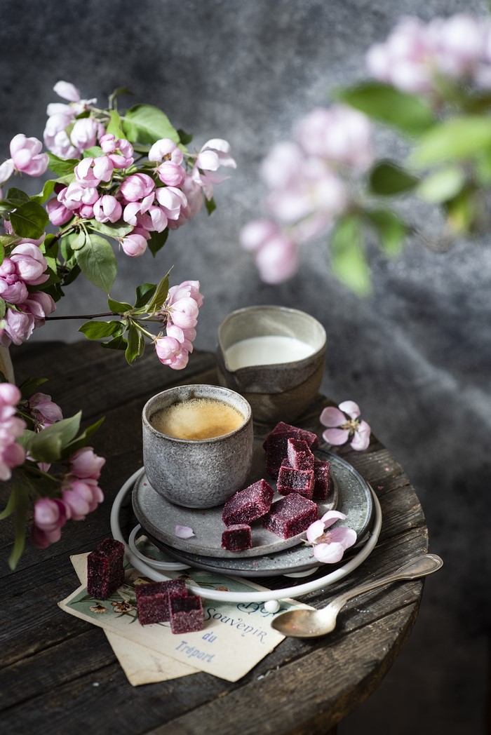 Coffee with marmalade and flowering branches