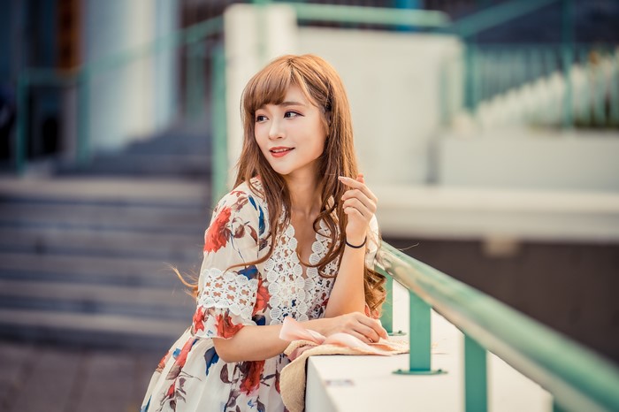 4K Asian Woman in Floral Dress with Bokeh