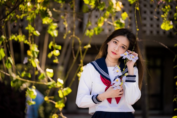 4K Portrait of Asian Schoolgirl with Necktie