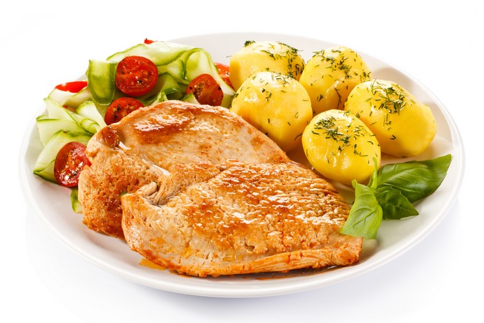 Chicken breast with potatoes and salad