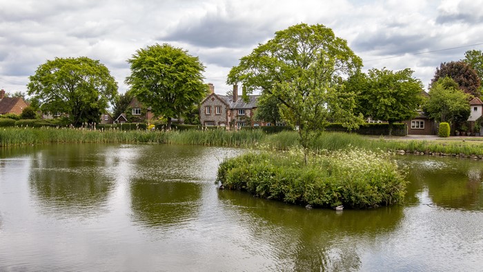 Pond with Houses and Trees in Tylers Green, England