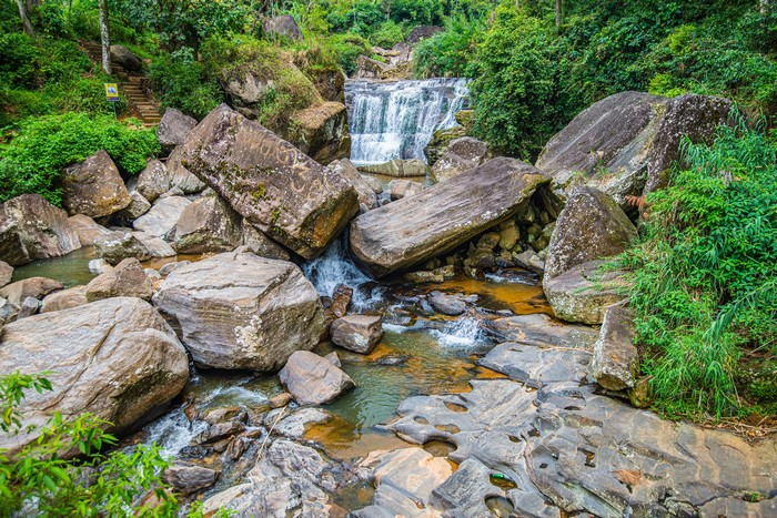 Waterfall and river stones in Nuwara Eliya, Sri Lanka