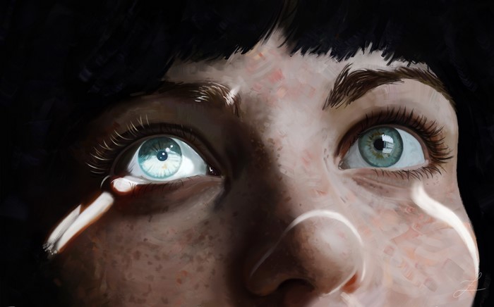 Close-up Painting of a Child's Eyes and Nose