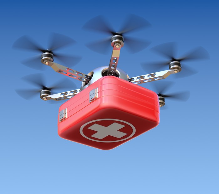 Drone carrying a first aid kit