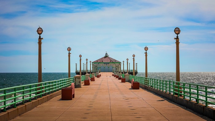 Manhattan Beach Pier with Ocean and Blue Sky