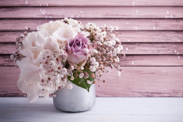 Bouquet of Hydrangeas and Roses in a Vase
