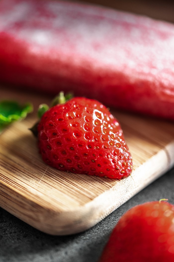 Strawberry on a cutting board