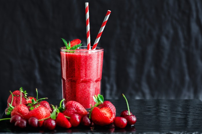 Strawberry and Cherry Smoothie in Highball Glass