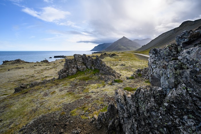 Icelandic Coastline with Mountains and Rocky Shore