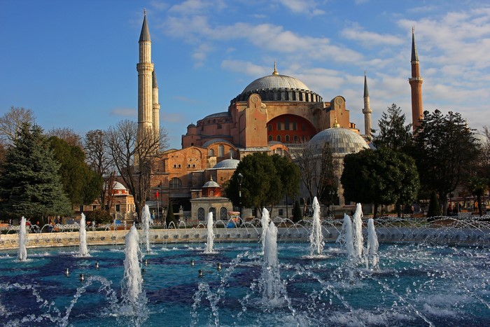 Hagia Sophia Mosque Cathedral Istanbul Turkey with Fountains