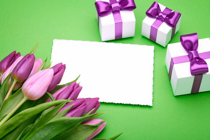 Tulips and Gifts with Greeting Card Template