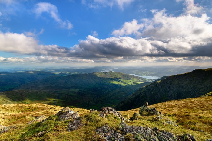 4K Lake District Mountains and Lake with Clouds