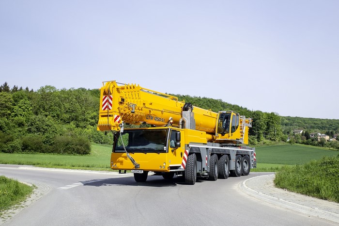 Yellow Liebherr LTM 1250 Mobile Crane on Road
