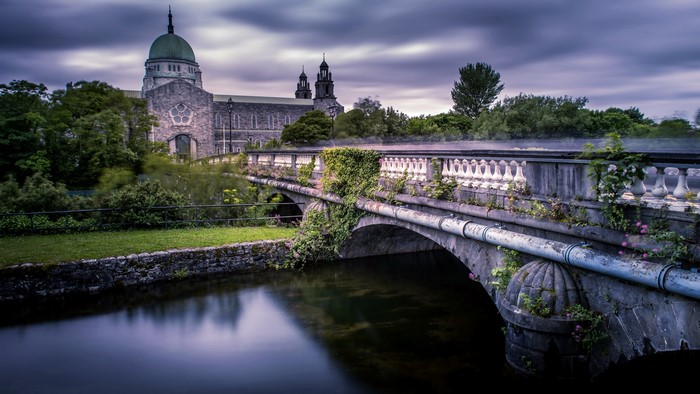Galway Cathedral and Bridge over River in Ireland