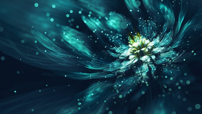 Abstract glowing teal flower with bokeh