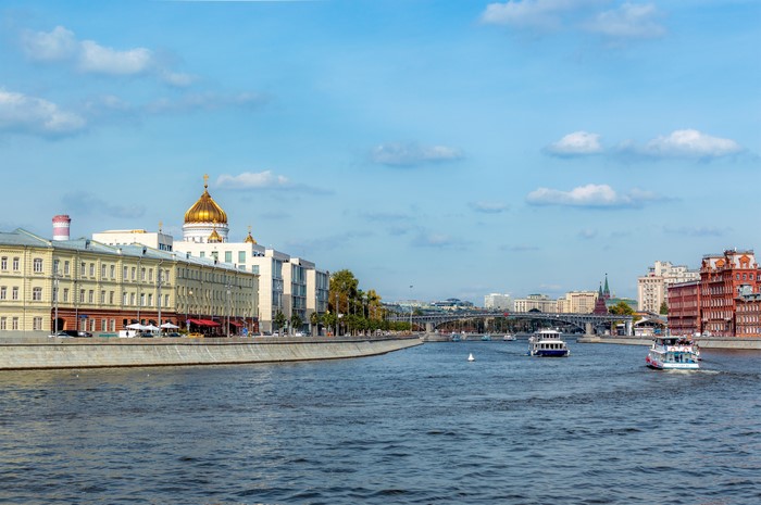 Moscow River with Cathedral of Christ the Saviour and bridges