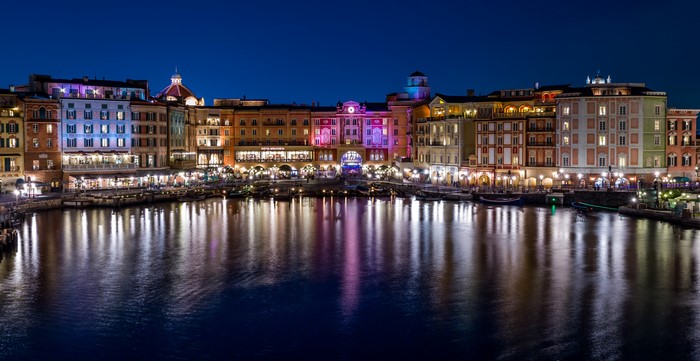 Night view of Mediterranean Harbor at Tokyo DisneySea