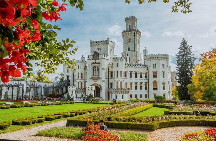 Hluboka Castle, Czech Republic, with manicured gardens